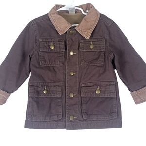 Gymboree Chore Coat Barn Jacket Boys XS 3/4 Brown Canvas Sherpa Lined Corduroy